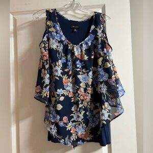 Floral Sleeveless Top - Navy and Multicolor